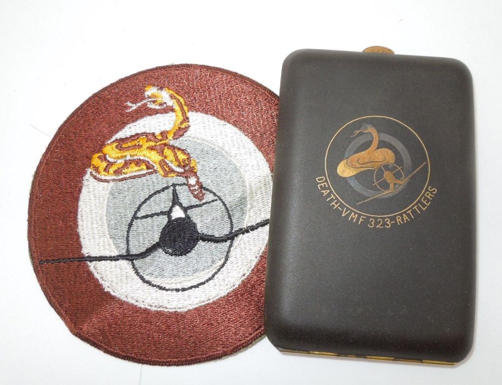 Lot 397: Vietnam Era USMC Marine Corps VMF-323 Death Rattlers Patch & Cigarette Case
