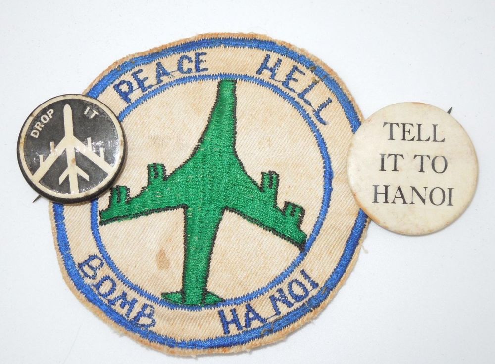 Lot 438: Vietnam Peace Hell Bomb Hanoi Patch & Button Pins