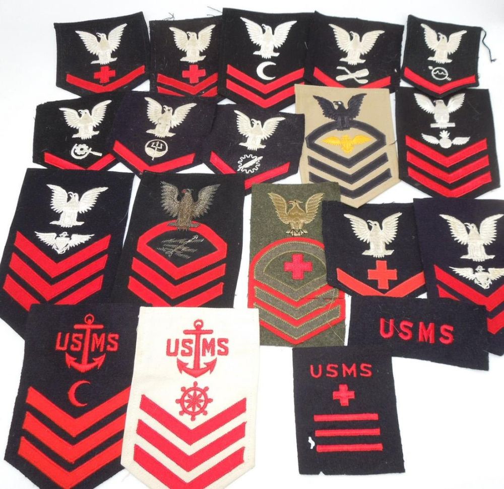Lot 441: WWII US Navy Rank & Rate Patches USMC Marine Corps Bullion Corpsman Pilot CPO