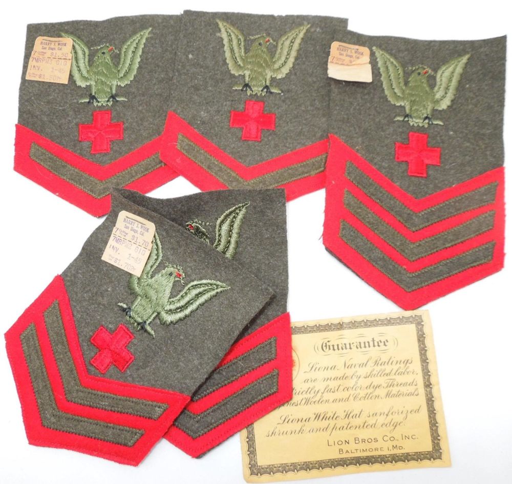 Lot 443: 5 WWII USN Navy USMC Marine Corps Corpsman Medical Green Rate Patches