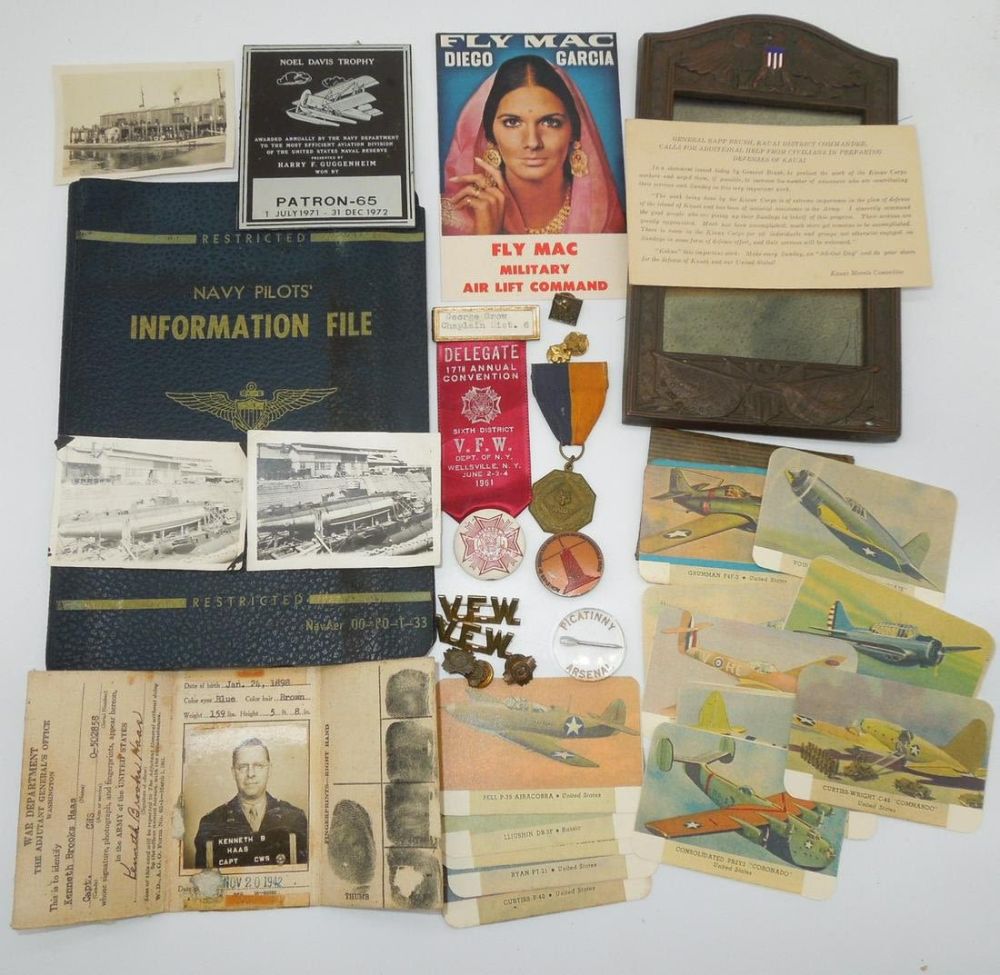 Lot 458: WWII & Post War Military Sub Photos, Paper, Medal, Frame, ID Card, Pin, Scouts Lot