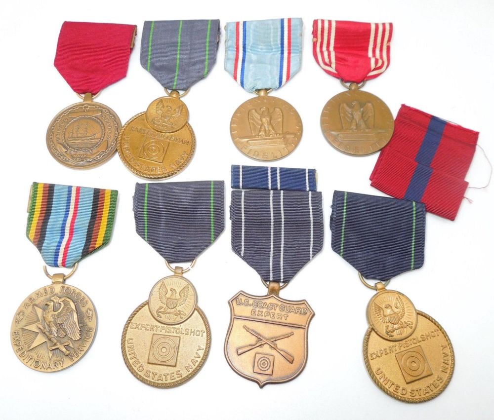 Lot 494: US Military Army, Navy & Air Force Good Conduct Shooting Medals Lot of 8
