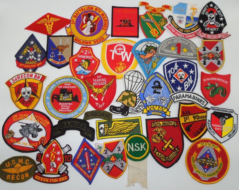 Lot 556: 30 Plus USMC Marine Corps Military Patches Insignia Lot