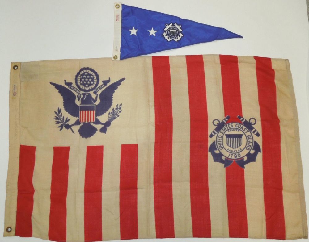Lot 580: WWII USCG Coast Guard Ensign Flag & Vice Commodore Auxiliary Pennant