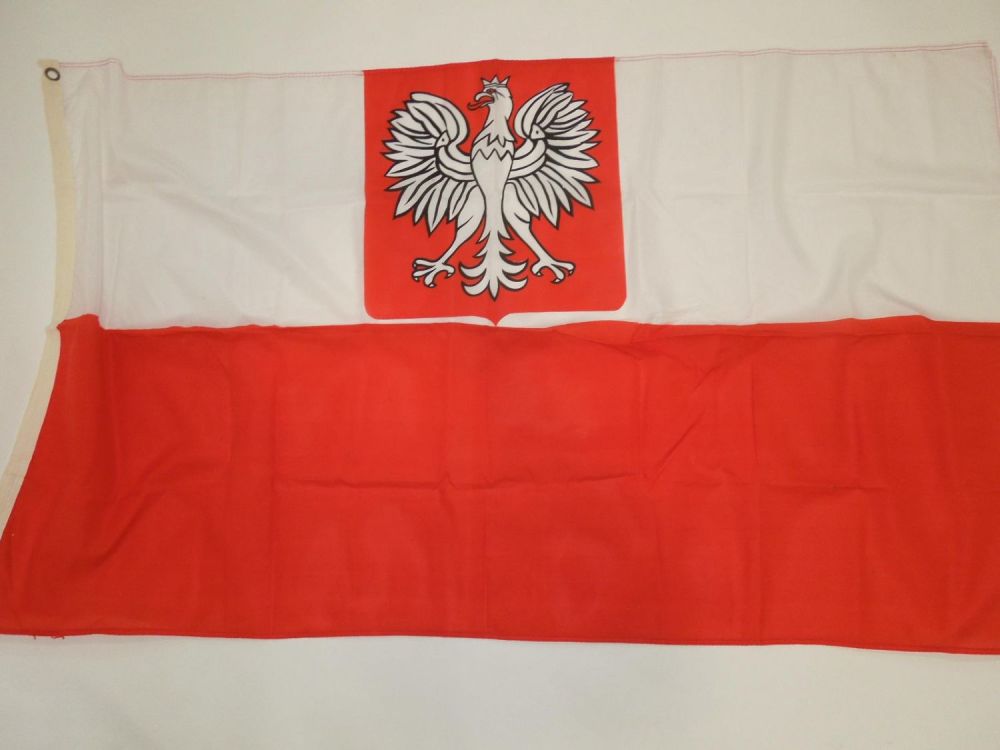 Lot 587: Poland State Flag & Civil Ensign w/ Eagle Crest Nylon Flag