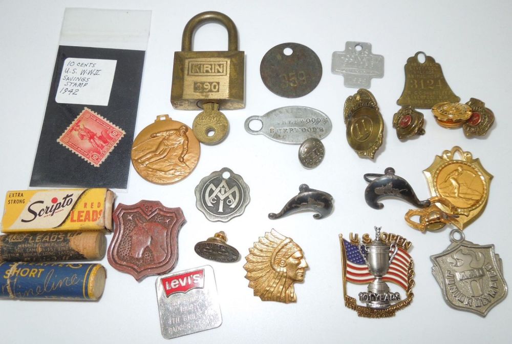 Lot 600: Vintage Lot of Fire Dept., Sports, Fraternal Pins, Medals, Badges