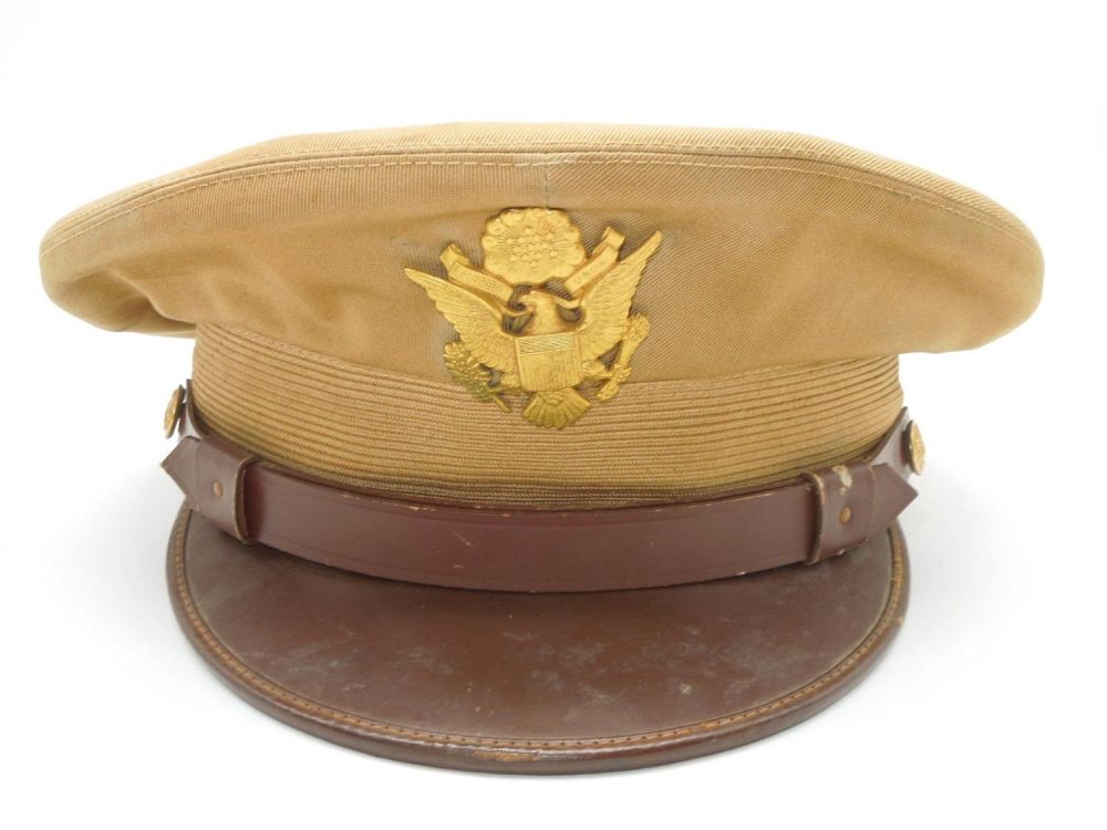 Lot 222: WWII Khaki US Army Named Officer Cap Hat Visor