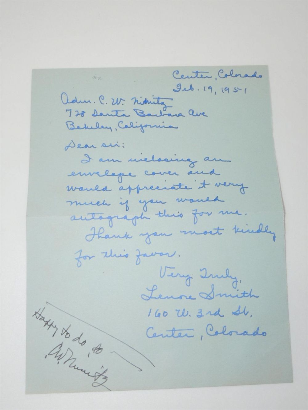 Lot 245: Original Signed 1951 Navy Fleet Admiral Chester Nimitz Autographed Letter