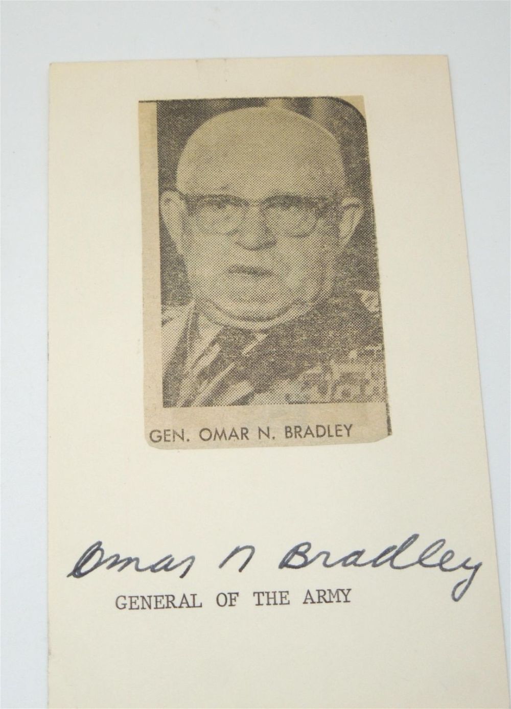 Lot 250: Signed General of The Army Omar Bradley Autographed Card & News Clipping Photo