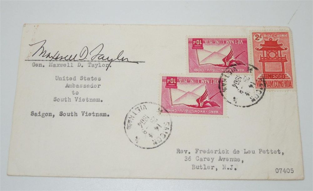 Lot 252: Original Signed 1964 Army General Maxwell Taylor Airborne Autograph Envelope Cover