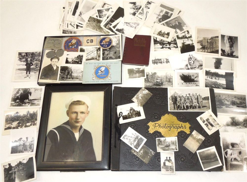 Lot 262: WWII USN Navy Seabees Paper, Patches, Album & Dog Tag Group