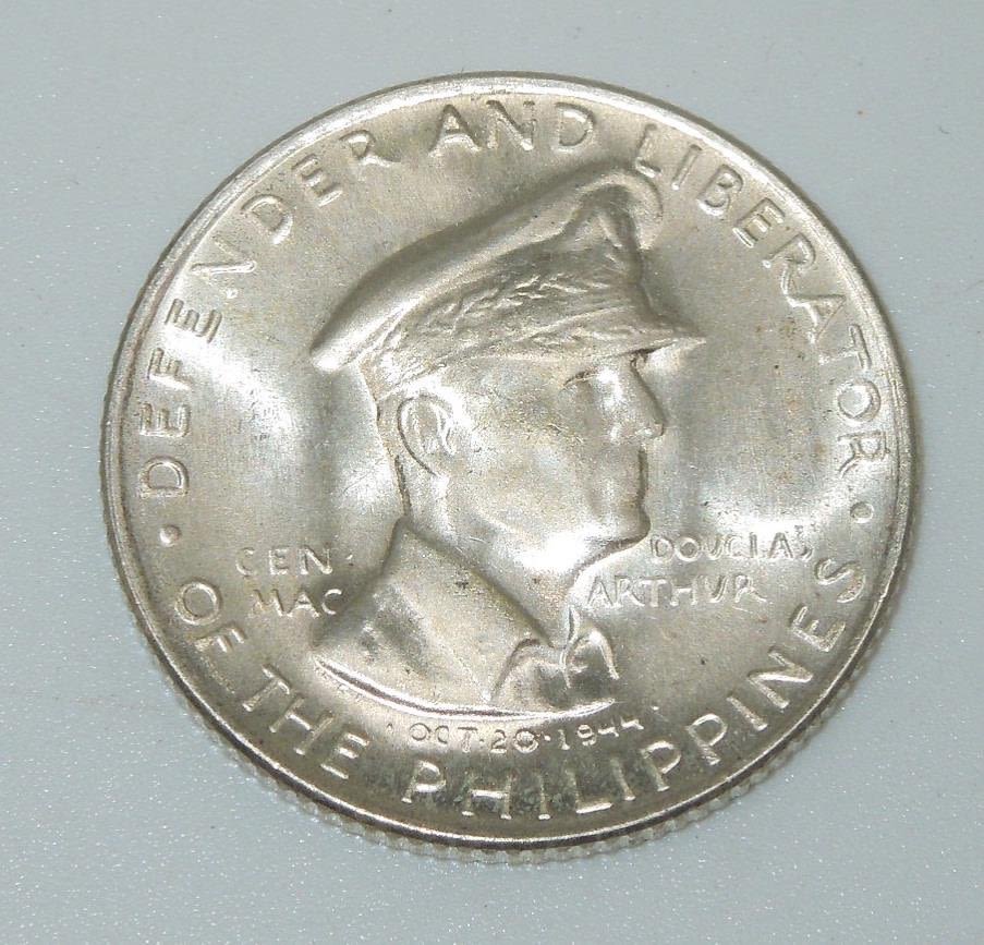 Lot 279: 1947 S Philippines General Douglas MacArthur Fifty Centavos Silver Coin
