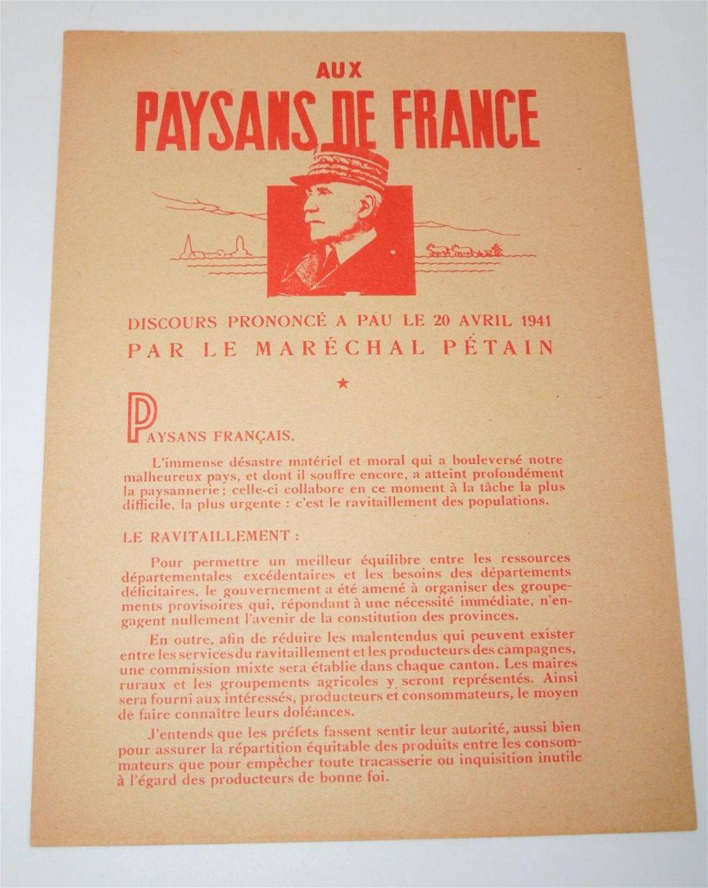 Lot 347: 1941 France French Marshal Pertain Speech Propaganda