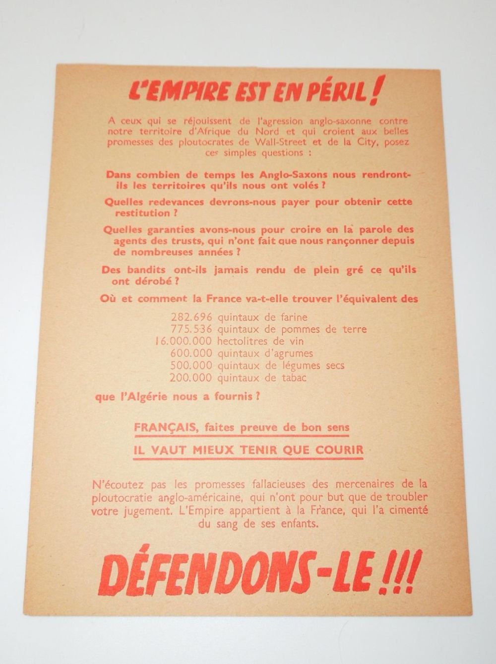 Lot 348: WWII French Propaganda The Empire Is In Peril