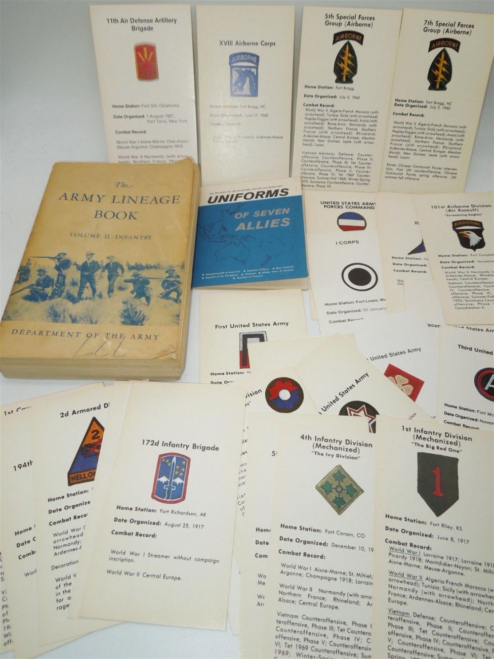 Lot 365: Vintage 1950s-60s US Army Lineage Book & Unit Patch History Reference Cards