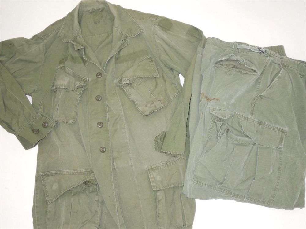 Lot 379: Vietnam War Era US Army Heavily Used OD Fatigue Shirt & Pants