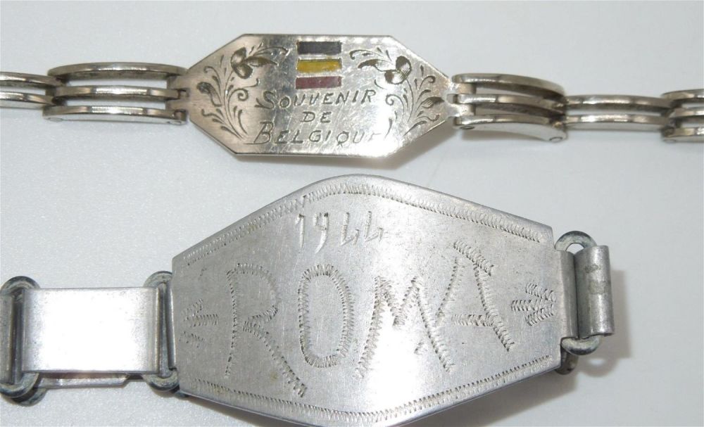 Lot 391: WWII Souvenir Bracelets Lot Trench Art 1944 Rome & Belgium