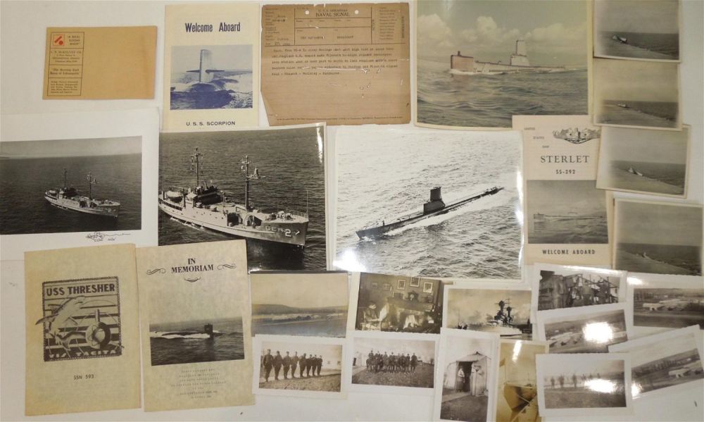 Lot 150: Navy Ships / Submarines USS Arkansas, Signed Pueblo, Thrasher, Scorpion, Sterlet Photos Booklets