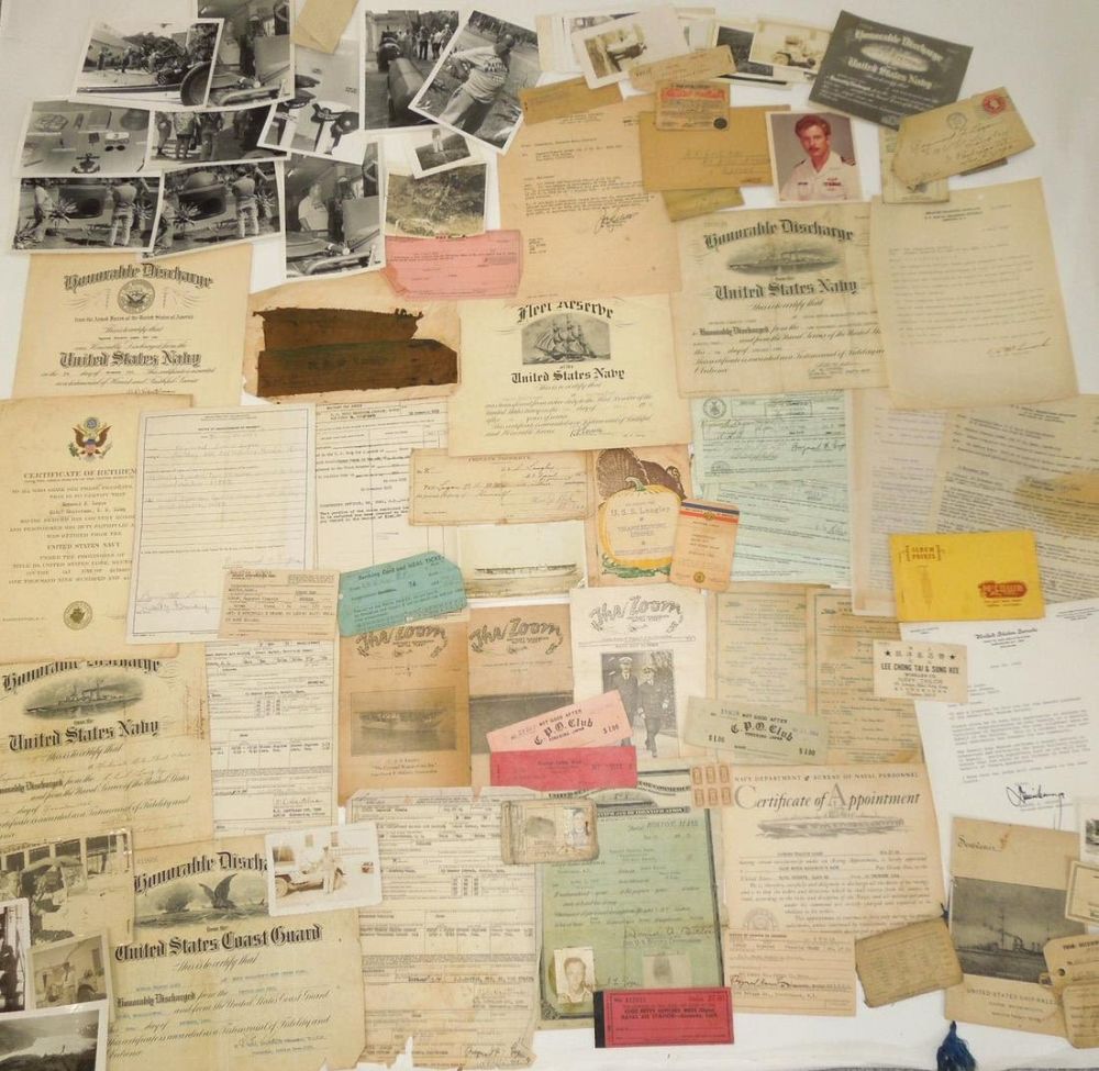 Lot 153: 1920s - 1950s USN Navy Documents, Photos, Paper, etc Named Group of Ephemera