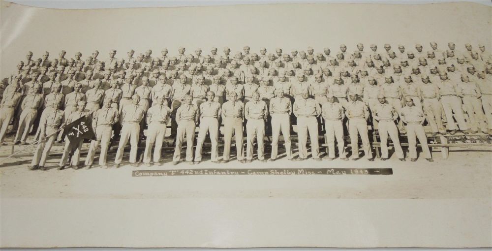 Lot 163: WWII 1943 Co. F, 442nd RCT Japanese American Camp Shelby, Rolled Unit Photograph