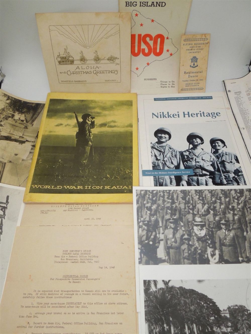 Lot 185: Misc. Lot Hawaii, Pearl Harbor, Japanese American Related Documents, Booklets, Photos