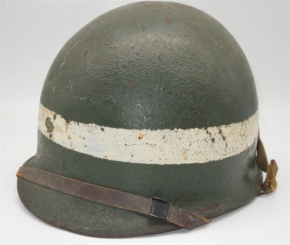 Lot 200: WWII Painted Officer M-1 Helmet, Liner, Chinstrap