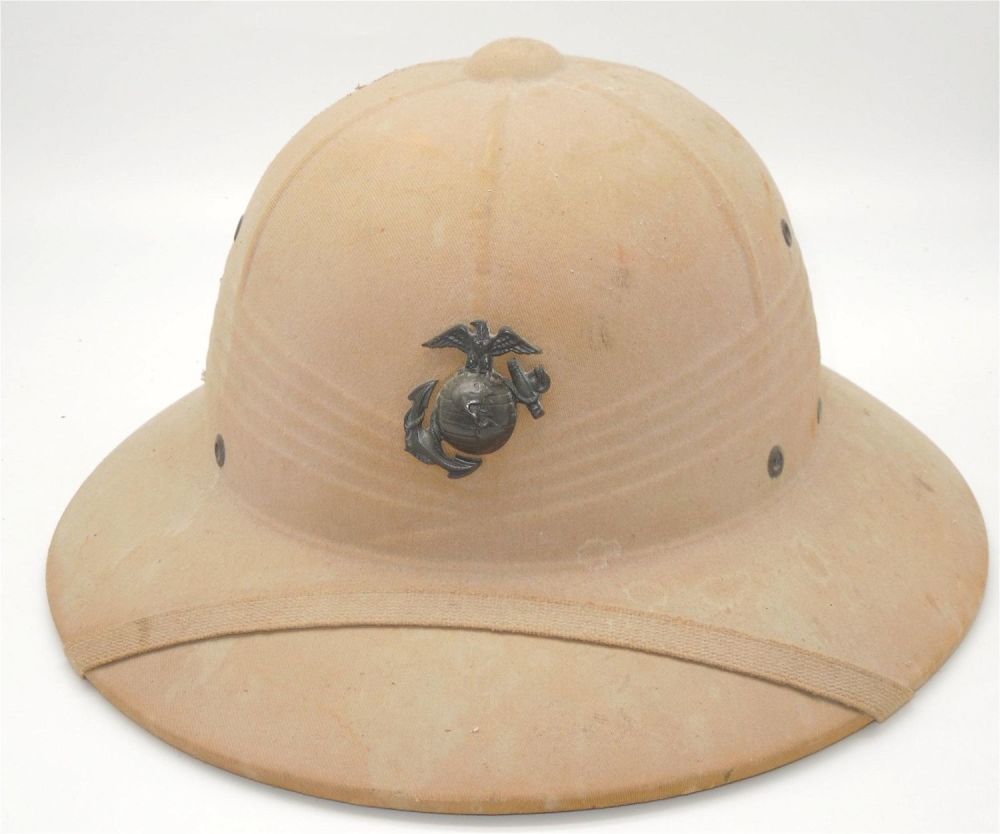 Lot 204: WWII Named 1942 Dated USMC Marine Corps Pith Helmet & EGA
