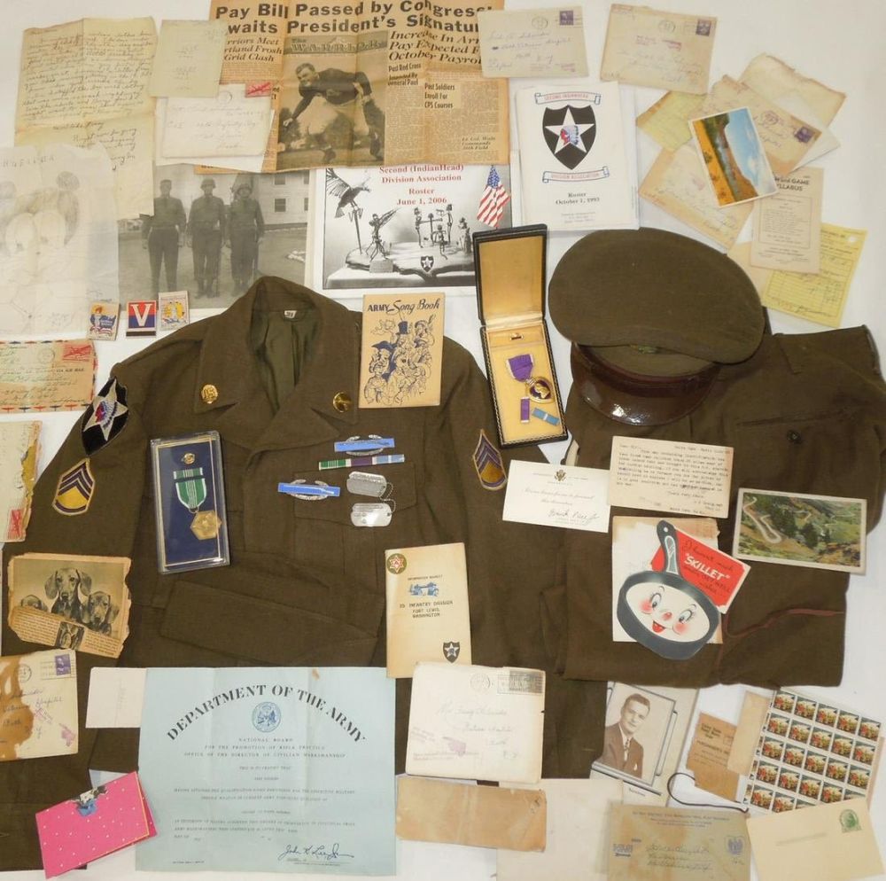 Lot 221: Korean War 2nd Infantry Division Purple Heart, Uniform, Documents Group