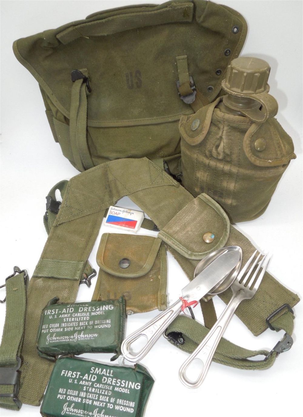 Lot 224: Lot of Vietnam US Army M1956 Pattern Field Gear, Pouches, & Field Dressings