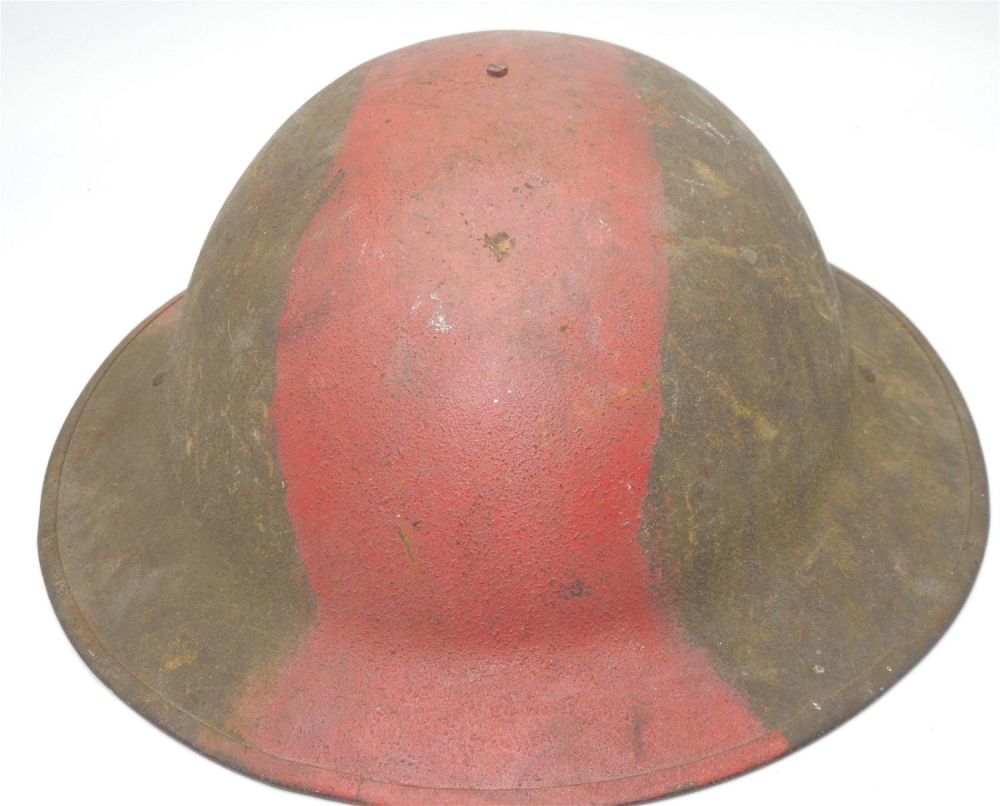 Lot 244: WWI US Army Doughboy Red Painted Helmet & Chinstrap