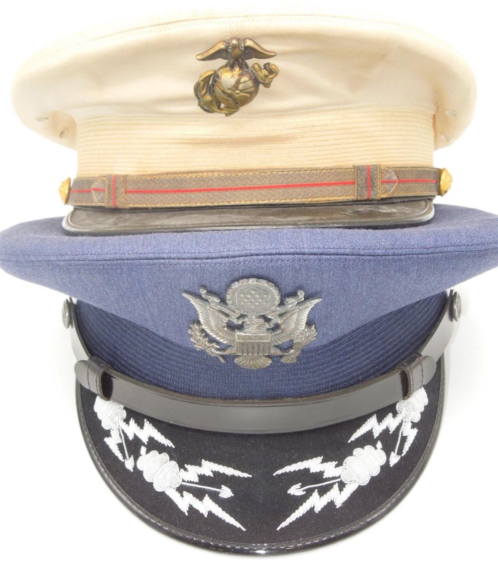 Lot 246: Vietnam War Era USMC Marine Corps & USAF Air Force Officer Visor Cap Hats Lot