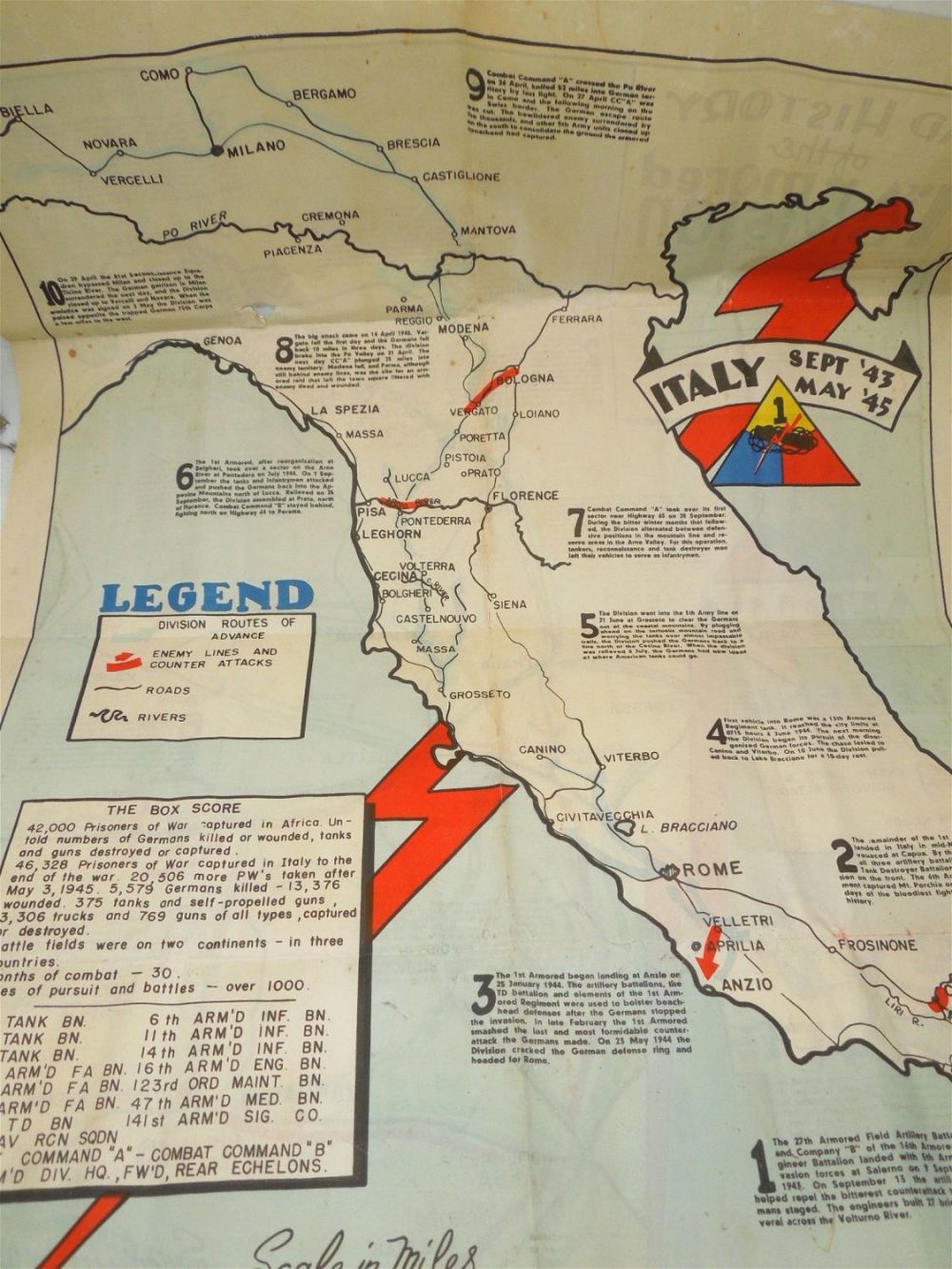 Lot 248: WWII US Army 1st Armored Division 1943 - 1945 Color War Map