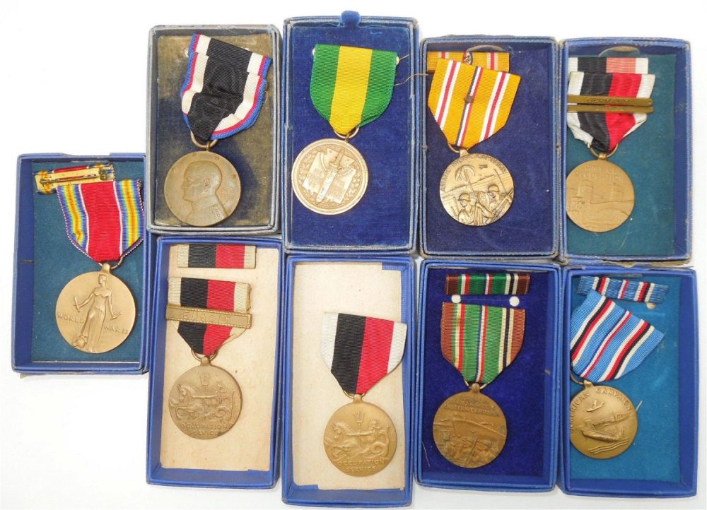 Lot 263B: Lot WWI - WWII US Military Boxed Medals Mexican Border, Europe, Occupation, Etc.