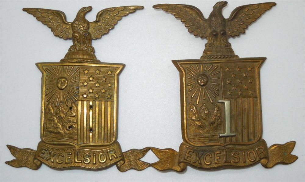 Lot 263D: Late 1800s US Army New York National Guard Helmet Plates 1st Infantry