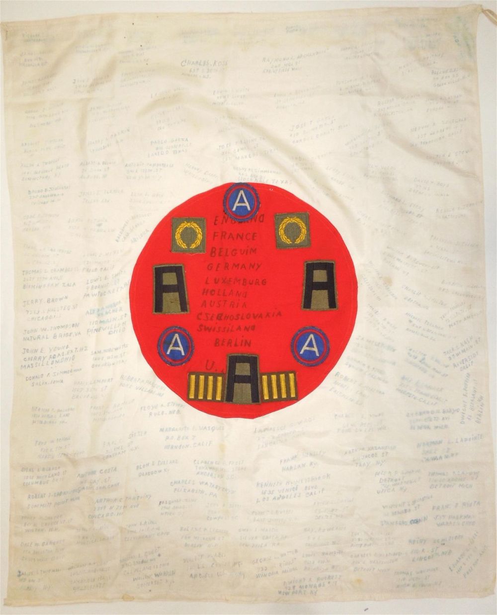 Lot 284: WWII US ETO 59th Signal Battalion SIGNED Japanese Flag