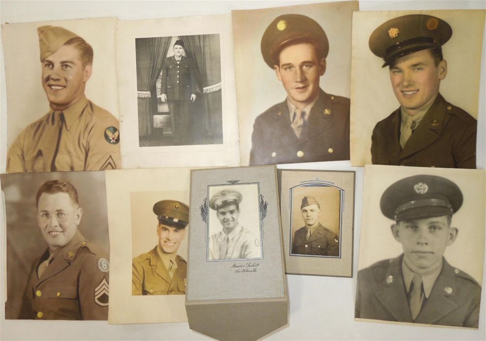 Lot 285: Lot (9) WWII US Army & USMC Soldier Marine Portrait Photographs