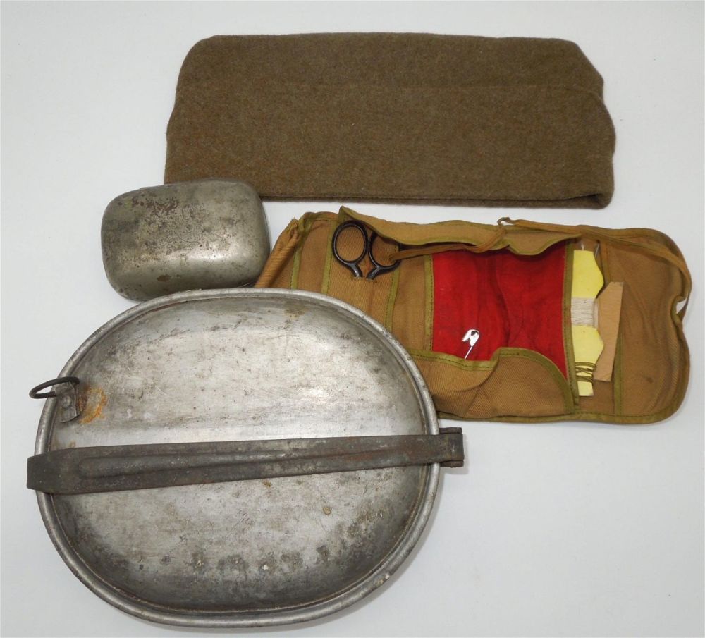 Lot 309: WWI Mess Kit, Soap Dish, & Cap Lot to 332nd Infantry Soldier