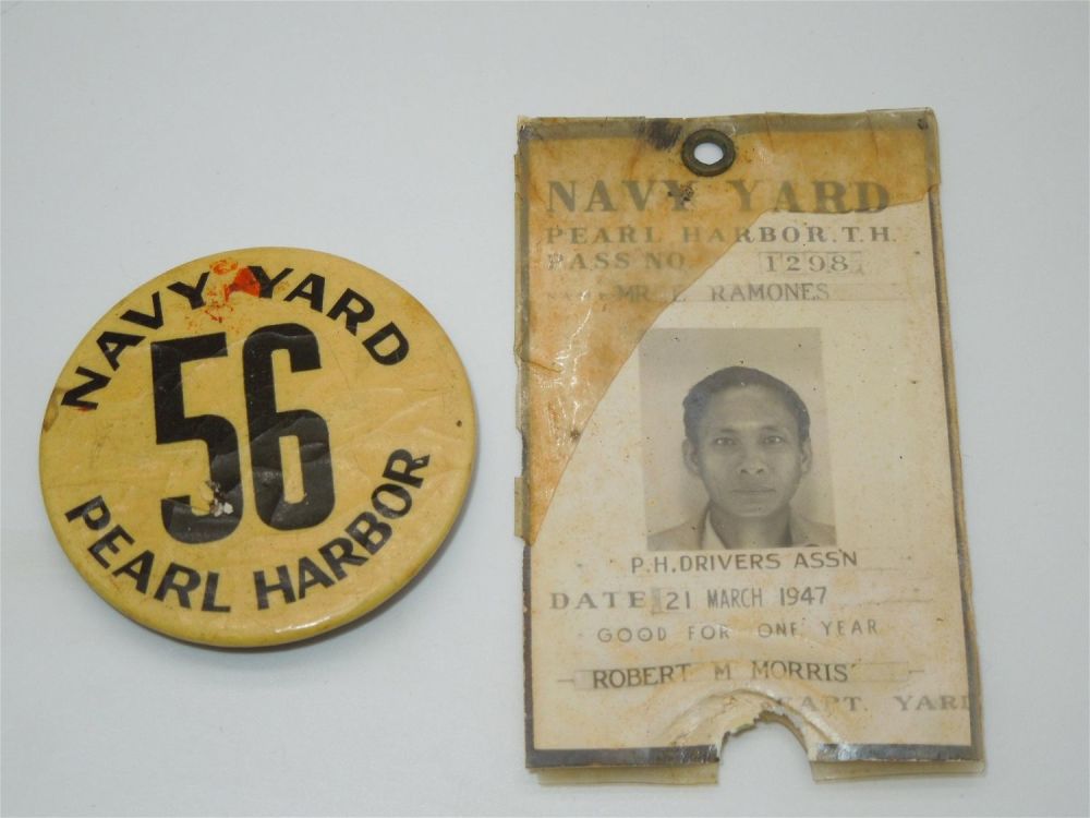 Lot 331: WWII Pearl Harbor ID Button & Badge Lot Navy Yard
