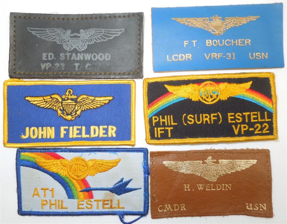 Lot 373: Lot (6) US Navy WWII - 1980s Flight Suit Name Badge Patches