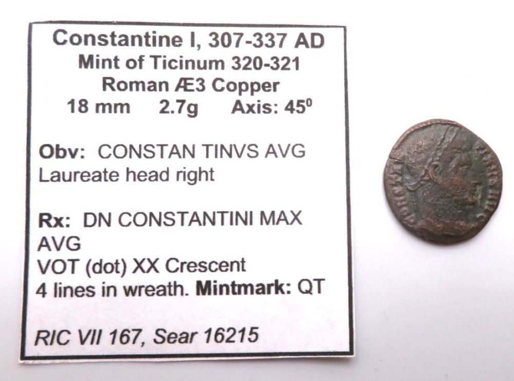 Lot 433: CONSTANTINE I Ticinum Votive Ancient Roman Coin