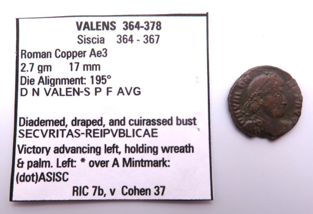 Lot 438: VALENS Siscia SECVRITAS REIPVBLICAE Ancient Roman Coin
