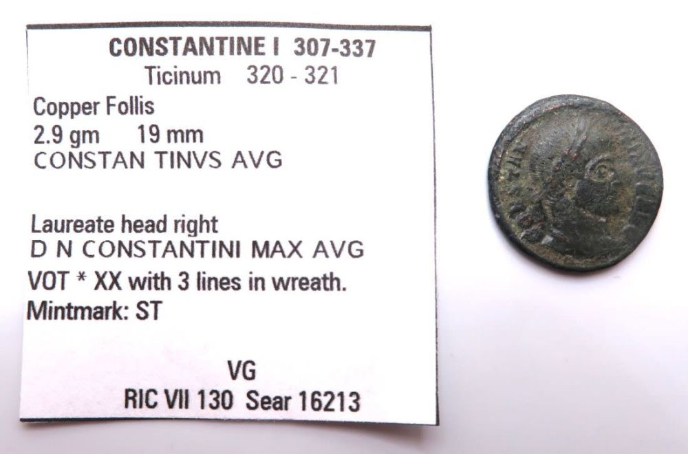 Lot 440: CONSTANTINE I Ticinum Votive RARE Ancient Roman Coin