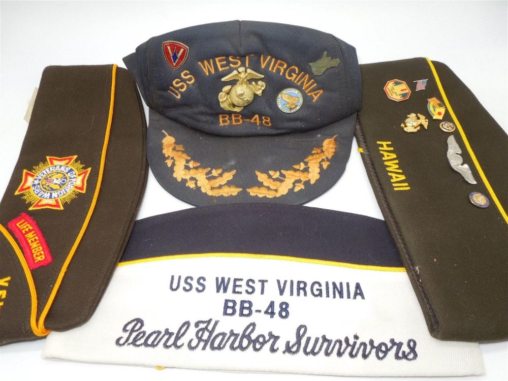 Lot 462: Pearl Harbor Survivor USMC USS West Virginia Veteran Cap Hats Lot (4)