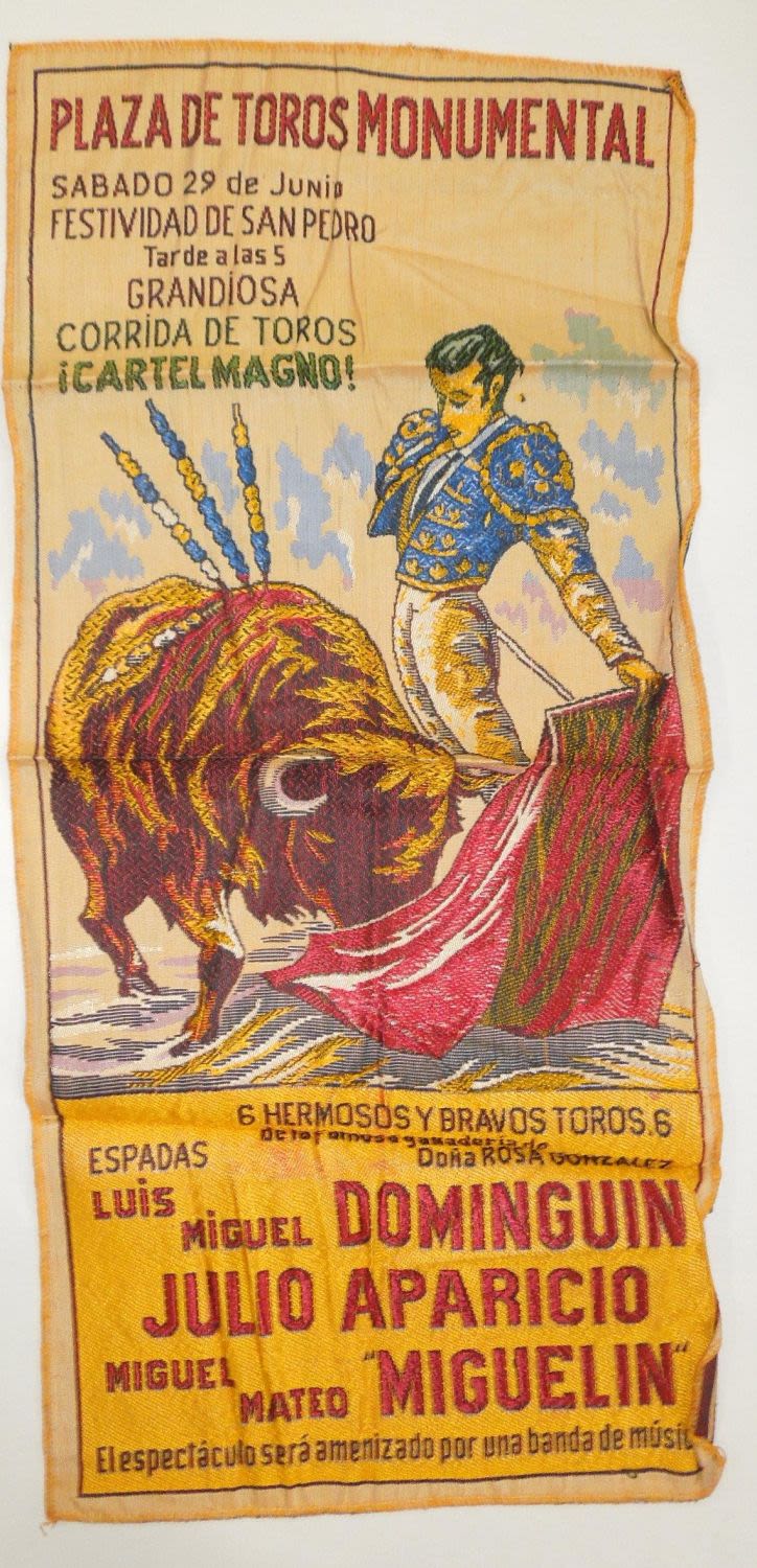Lot 464: Bullfighting Matador Cloth Fabric Art Plaza De Toros Monumental Spain Banner Tapestry