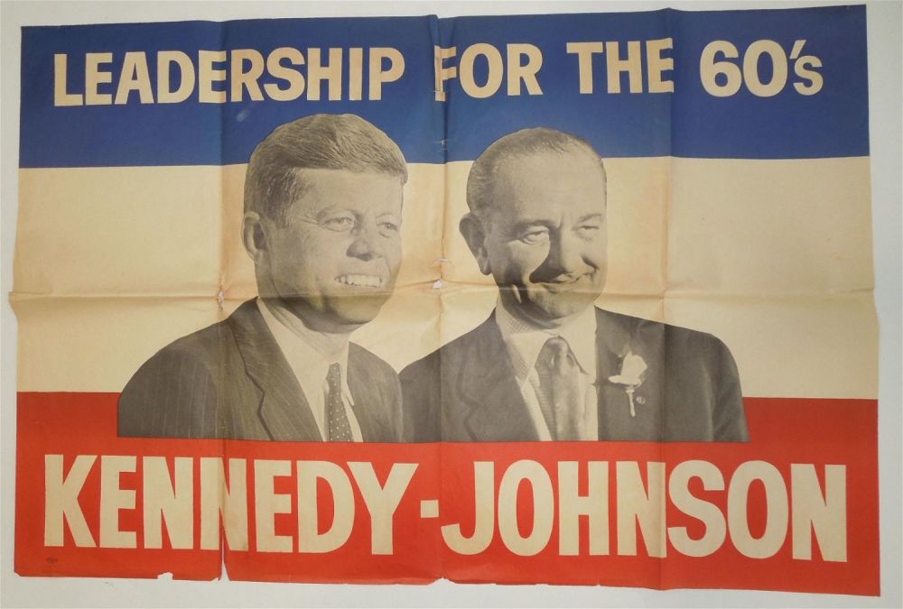 Lot 466: Vintage 1960s JFK John F. Kennedy Johnson LBJ Campaign Poster