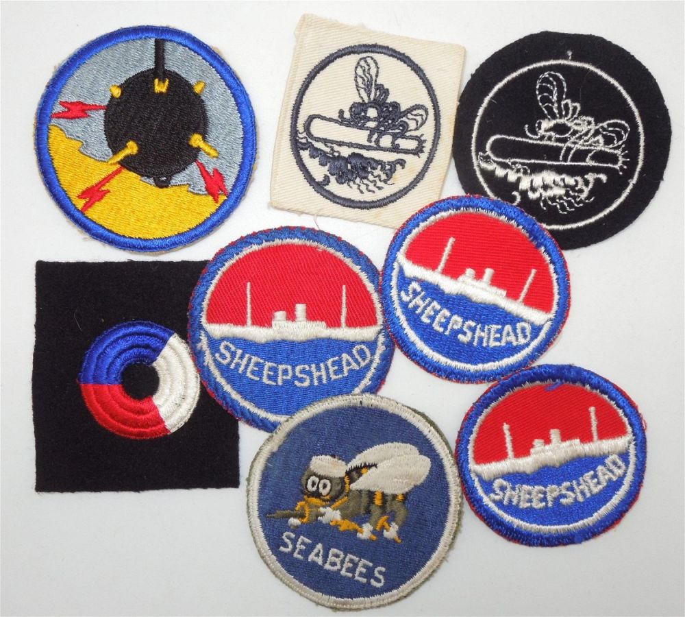 Lot 161: (8) WWII US Navy Patches Sheepshead Seabee PT Boat Minesweeper