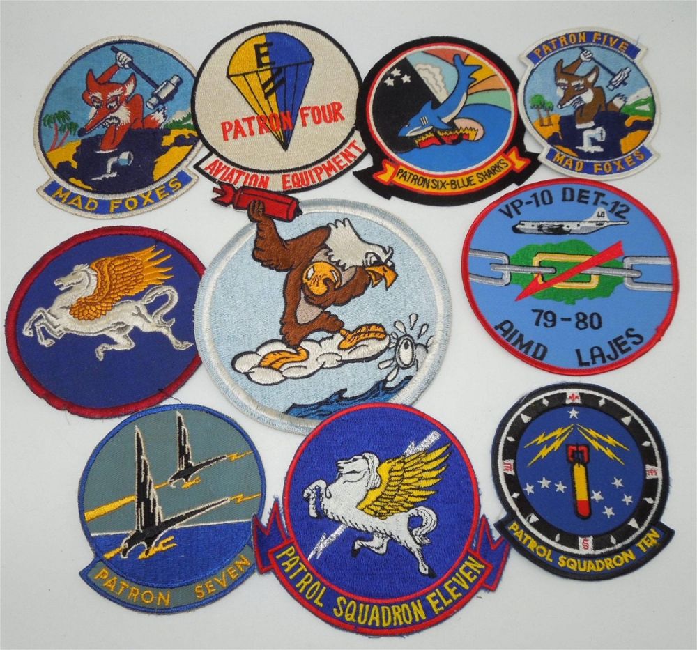 Lot 168: Lot (10) Vietnam War - 70s US Navy Aviation Patches VP-1 VP-11 Mad Foxes