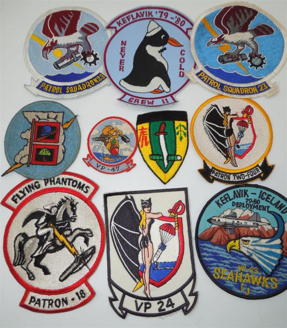 Lot 169: Lot (10) Vietnam War - 70s US Navy Aviation Patches VP-18, 24, Iceland