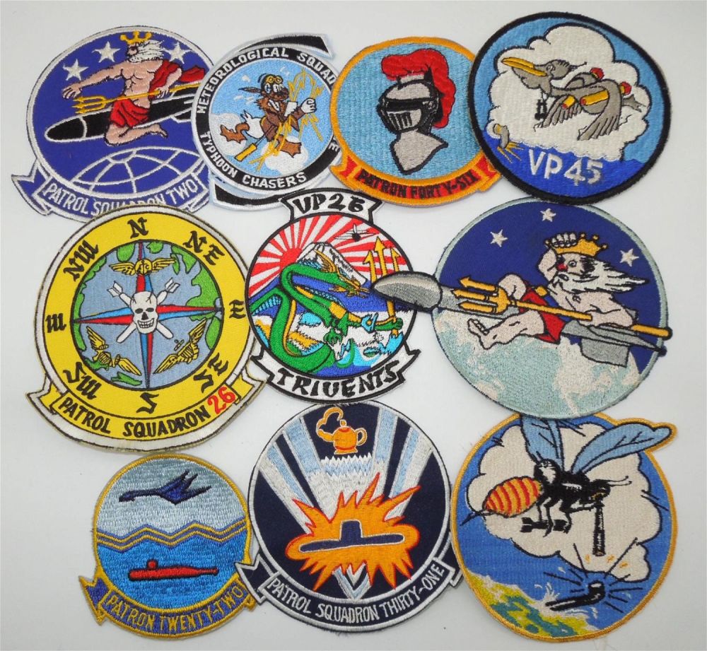 Lot 170: Lot (10) Vietnam War - 70s US Navy Aviation Patches VP-45, 26, 22, Typhoon Chasers