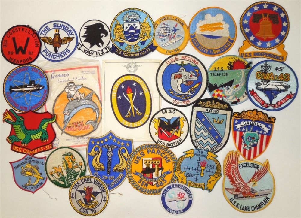 Lot 183: Lot (25) Vietnam War - 70s US Navy Submarine & Ship Patches USS Coral Sea